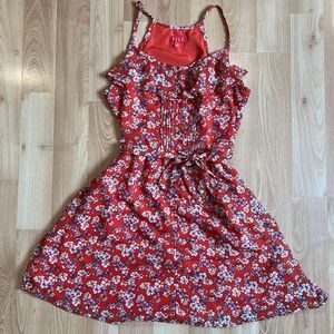 Elle Red Floral Sleeveless Dress Size 12